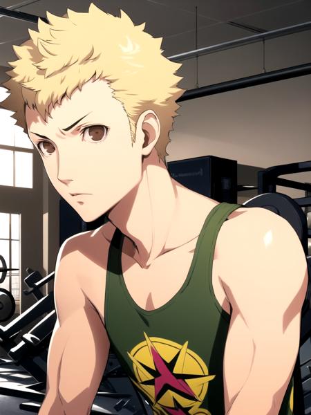 2364233744-masterpiece, best quality, 1boy, solo, dsryuuji, blonde hair, short hair, brown eyes, tank top, indoors, gym, detailed backgroun.png